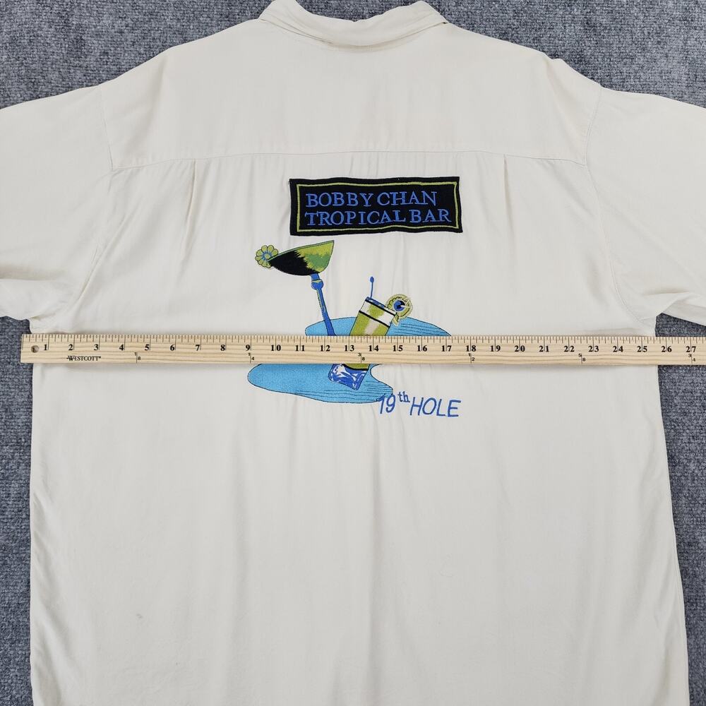 Bobby Chan Shirt Mens Large Cream Silk Bamboo Tropical Bar 19th Hole Casual Golf - Picture 4 of 16